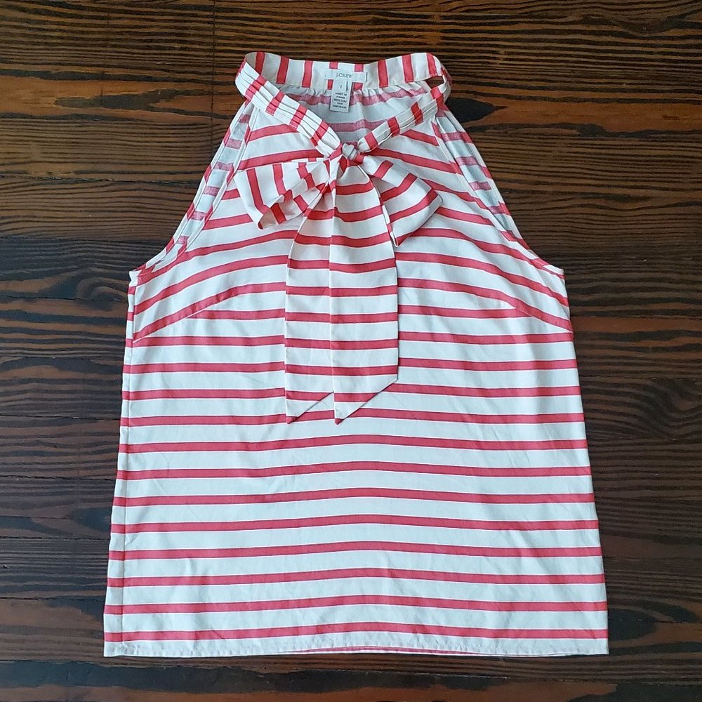 J. Crew sleeveless striped silk blouse with bow